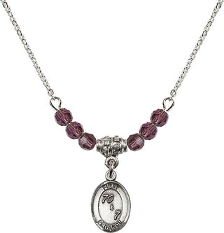 18" Rhodium Plated Necklace with 4mm Amethyst Crystal Beads featuring a Sterling Silver First Penance Medal.