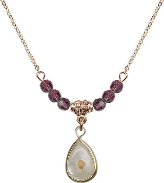 18" Hamilton Gold Plated Necklace with 4mm Amethyst Crystal Beads featuring a 14kt Gold Filled Mustard Seed Medal.
