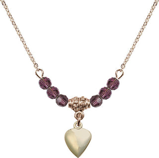 18" Hamilton Gold Plated Necklace with 4mm Amethyst Crystal Beads featuring a 14kt Gold Filled Heart Medal.