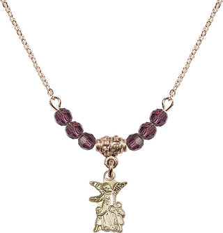 18" Hamilton Gold Plated Necklace with 4mm Amethyst Crystal Beads featuring a 14kt Gold Filled Guardian Angel Medal.