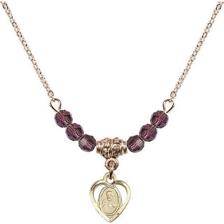 18" Hamilton Gold Plated Necklace with 4mm Amethyst Crystal Beads featuring a 14kt Gold Filled Scapular Medal.