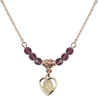 18" Hamilton Gold Plated Necklace with 4mm Amethyst Crystal Beads featuring a 14kt Gold Filled Saint Christopher Medal. Engraved Catholic Saint Jewelry
