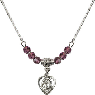 18" Rhodium Plated Necklace with 4mm Amethyst Crystal Beads featuring a Sterling Silver Saint Jude Medal. Engraved Catholic Saint Jewelry