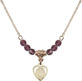 18" Hamilton Gold Plated Necklace with 4mm Amethyst Crystal Beads featuring a 14kt Gold Filled Infant Medal. Engraved Catholic Saint Jewelry