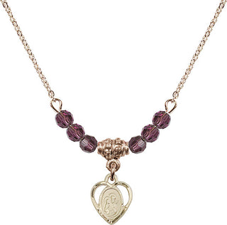 18" Hamilton Gold Plated Necklace with 4mm Amethyst Crystal Beads featuring a 14kt Gold Filled Saint Ann Medal. Engraved Catholic Saint Jewelry