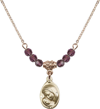 18" Hamilton Gold Plated Necklace with 4mm Amethyst Crystal Beads featuring a 14kt Gold Filled Madonna & Child Medal.