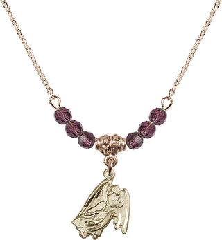 18" Hamilton Gold Plated Necklace with 4mm Amethyst Crystal Beads featuring a 14kt Gold Filled Guardian Angel Medal.