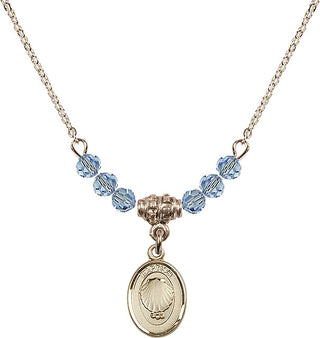 18" Hamilton Gold Plated Necklace with 4mm Aqua Crystal Beads featuring a 14kt Gold Filled Baptism Medal.