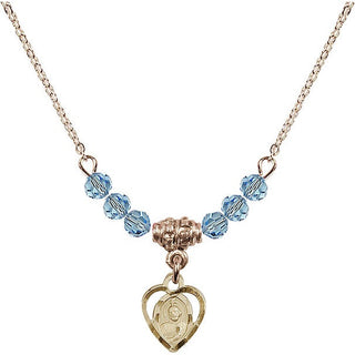 18" Hamilton Gold Plated Necklace with 4mm Aqua Crystal Beads featuring a 14kt Gold Filled Saint Jude Medal. Engraved Catholic Saint Jewelry