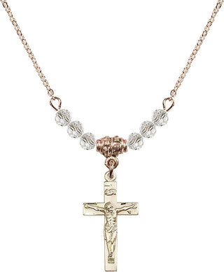 18" Hamilton Gold Plated Necklace with 4mm Crystal Beads featuring a 14kt Gold Filled Crucifix Medal.