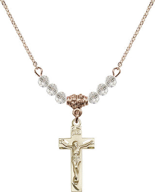 18" Hamilton Gold Plated Necklace with 4mm Crystal Beads featuring a 14kt Gold Filled Crucifix Medal.