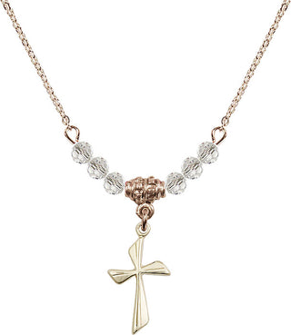 18" Hamilton Gold Plated Necklace with 4mm Crystal Beads featuring a 14kt Gold Filled Cross Medal.