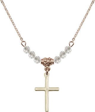 18" Hamilton Gold Plated Necklace with 4mm Crystal Beads featuring a 14kt Gold Filled Cross Medal.