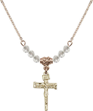18" Hamilton Gold Plated Necklace with 4mm Crystal Beads featuring a 14kt Gold Filled Nail Crucifix Medal.
