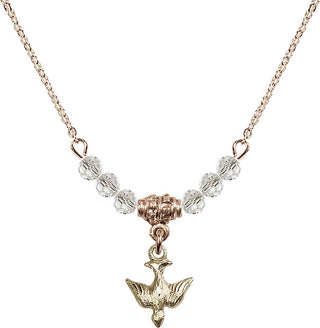 18" Hamilton Gold Plated Necklace with 4mm Crystal Beads featuring a 14kt Gold Filled Holy Spirit Medal.