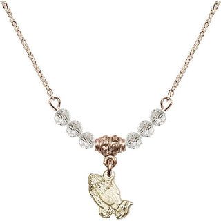 18" Hamilton Gold Plated Necklace with 4mm Crystal Beads featuring a 14kt Gold Filled Praying Hands Medal.