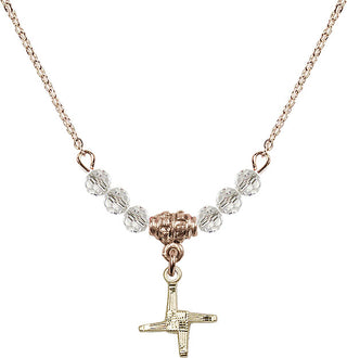 18" Hamilton Gold Plated Necklace with 4mm Crystal Beads featuring a 14kt Gold Filled Saint Brigid Cross Medal.