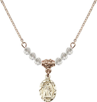 18" Hamilton Gold Plated Necklace with 4mm Crystal Beads featuring a 14kt Gold Filled Saint Ann Medal.