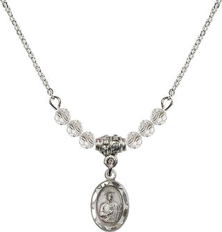 18" Rhodium Plated Necklace with 4mm Crystal Beads featuring a Sterling Silver Saint Jude Medal.
