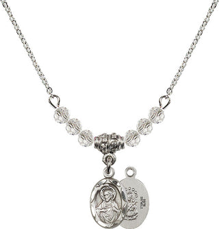18" Rhodium Plated Necklace with 4mm Crystal Beads featuring a Sterling Silver Scapular Medal.