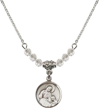 18" Rhodium Plated Necklace with 4mm Crystal Beads featuring a Sterling Silver Saint Ann Medal. Engraved Catholic Saint Jewelry