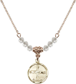 18" Hamilton Gold Plated Necklace with 4mm Crystal Beads featuring a 14kt Gold Filled Baptism Medal. Engraved Catholic Saint Jewelry