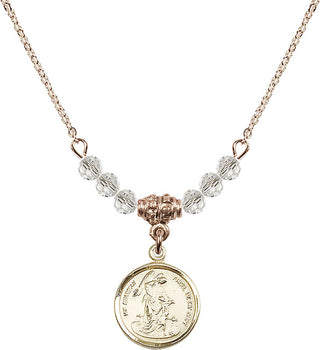 18" Hamilton Gold Plated Necklace with 4mm Crystal Beads featuring a 14kt Gold Filled Guardian Angel Medal. Engraved Catholic Saint Jewelry