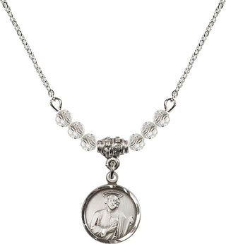 18" Rhodium Plated Necklace with 4mm Crystal Beads featuring a Sterling Silver Saint Jude Medal. Engraved Catholic Saint Jewelry
