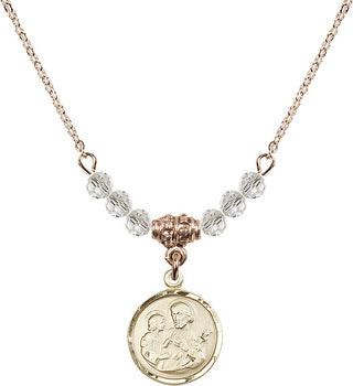 18" Hamilton Gold Plated Necklace with 4mm Crystal Beads featuring a 14kt Gold Filled Saint Joseph Medal. Engraved Catholic Saint Jewelry