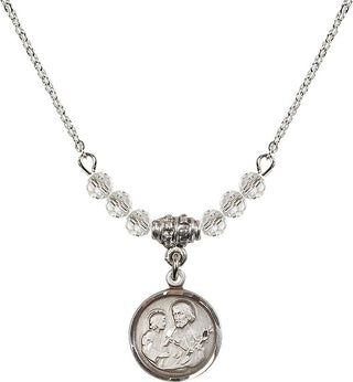 18" Rhodium Plated Necklace with 4mm Crystal Beads featuring a Sterling Silver Saint Joseph Medal. Engraved Catholic Saint Jewelry