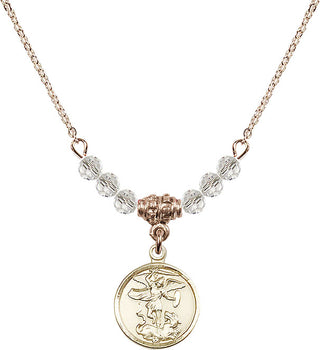 18" Hamilton Gold Plated Necklace with 4mm Crystal Beads featuring a 14kt Gold Filled Saint Michael the Archangel Medal.
