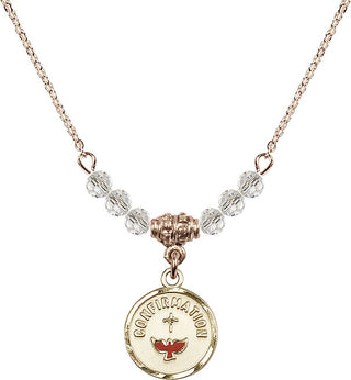 18" Hamilton Gold Plated Necklace with 4mm Crystal Beads featuring a 14kt Gold Filled Confirmation Medal. Engraved Catholic Saint Jewelry