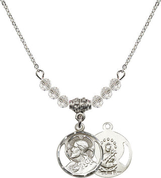 18" Rhodium Plated Necklace with 4mm Crystal Beads featuring a Sterling Silver Scapular Medal.