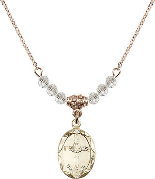 18" Hamilton Gold Plated Necklace with 4mm Crystal Beads featuring a 14kt Gold Filled Baptism Medal. Engraved Catholic Saint Jewelry