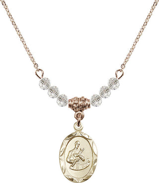 18" Hamilton Gold Plated Necklace with 4mm Crystal Beads featuring a 14kt Gold Filled Saint Gerard Medal. Engraved Catholic Saint Jewelry