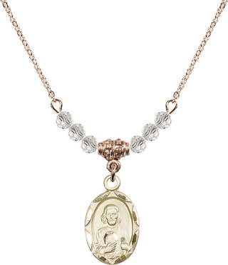 18" Hamilton Gold Plated Necklace with 4mm Crystal Beads featuring a 14kt Gold Filled Saint Jude Medal. Engraved Catholic Saint Jewelry