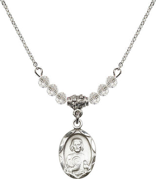 18" Rhodium Plated Necklace with 4mm Crystal Beads featuring a Sterling Silver Saint Jude Medal. Engraved Catholic Saint Jewelry
