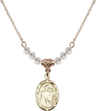 18" Hamilton Gold Plated Necklace with 4mm Crystal Beads featuring a 14kt Gold Filled Saint Joseph Medal. Engraved Catholic Saint Jewelry