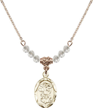 18" Hamilton Gold Plated Necklace with 4mm Crystal Beads featuring a 14kt Gold Filled Saint Michael the Archangel Medal.