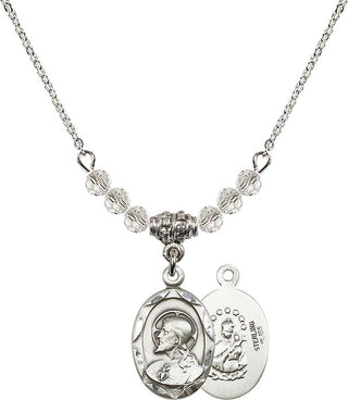 18" Rhodium Plated Necklace with 4mm Crystal Beads featuring a Sterling Silver Scapular Medal.