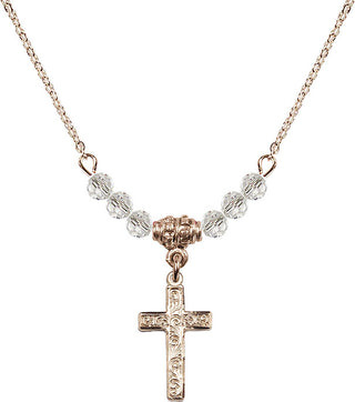 18" Hamilton Gold Plated Necklace with 4mm Crystal Beads featuring a 14kt Gold Filled Cross Medal.