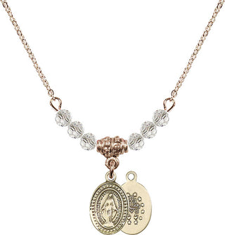 18" Hamilton Gold Plated Necklace with 4mm Crystal Beads featuring a 14kt Gold Filled Miraculous Medal.