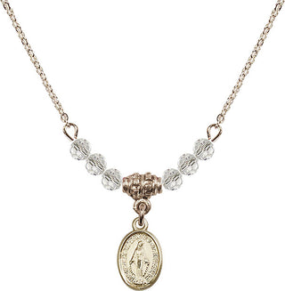 18" Hamilton Gold Plated Necklace with 4mm Crystal Beads featuring a 14kt Gold Filled Miraculous Medal.