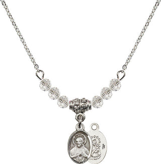 18" Rhodium Plated Necklace with 4mm Crystal Beads featuring a Sterling Silver Scapular Medal.