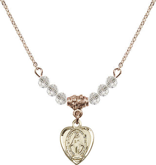 18" Hamilton Gold Plated Necklace with 4mm Crystal Beads featuring a 14kt Gold Filled Miraculous Medal.