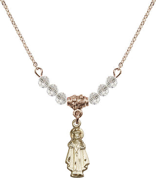 18" Hamilton Gold Plated Necklace with 4mm Crystal Beads featuring a 14kt Gold Filled Infant of Prague Medal.