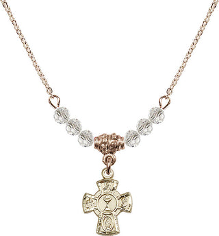 18" Hamilton Gold Plated Necklace with 4mm Crystal Beads featuring a 14kt Gold Filled 5-Way / Chalice Medal.