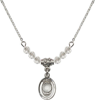 18" Rhodium Plated Necklace with 4mm Crystal Beads featuring a Sterling Silver Baptism Medal.