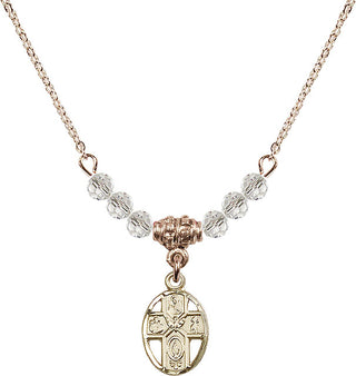 18" Hamilton Gold Plated Necklace with 4mm Crystal Beads featuring a 14kt Gold Filled 5-Way Medal.
