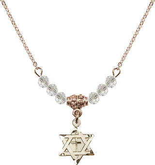 18" Hamilton Gold Plated Necklace with 4mm Crystal Beads featuring a 14kt Gold Filled Star of David with Cross Medal.